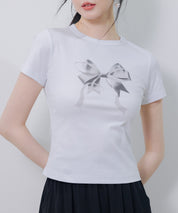 立体感リボンプリントTシャツsdpal1122 ホワイト