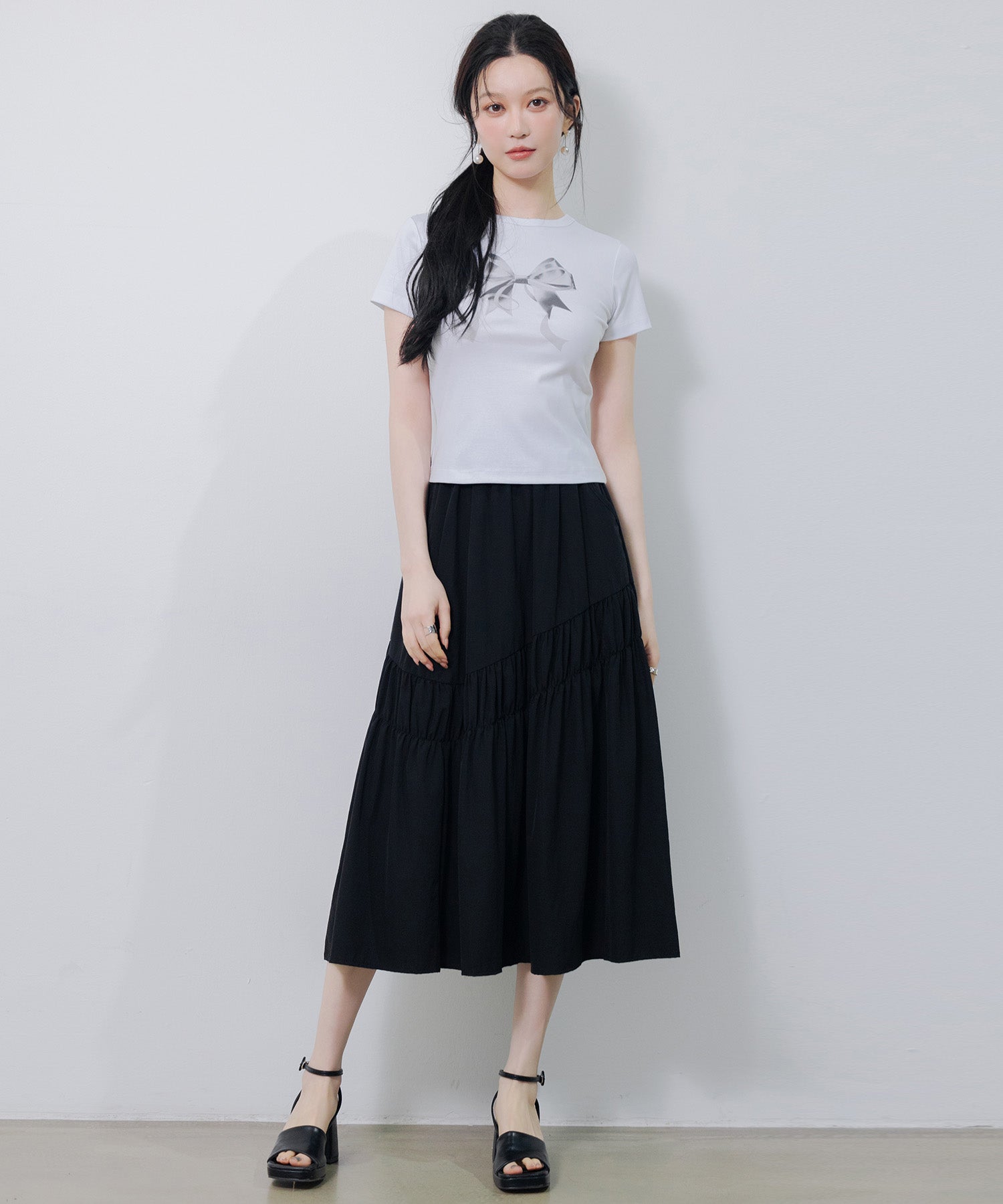 立体感リボンプリントTシャツsdpal1122 ホワイト