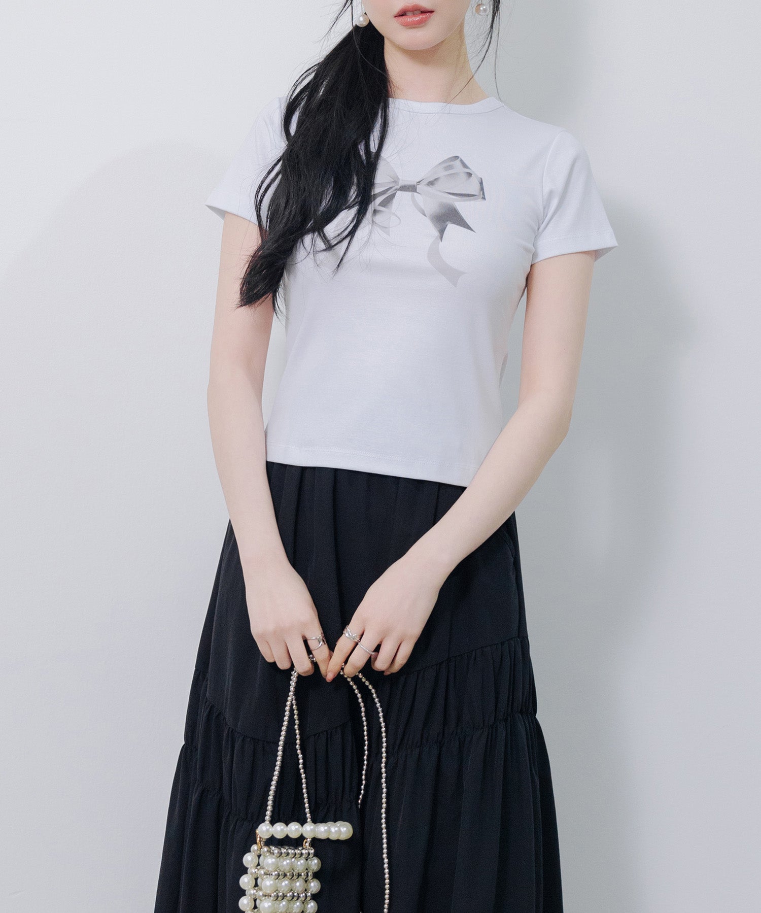 立体感リボンプリントTシャツsdpal1122 ホワイト