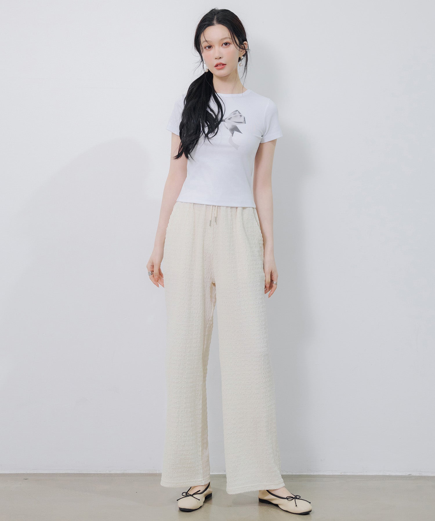 立体感リボンプリントTシャツsdpal1122 ホワイト