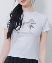 立体感リボンプリントTシャツsdpal1122 ホワイト