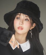 ふわふわフェイクファーバケットハットsdpal1316 ブラック