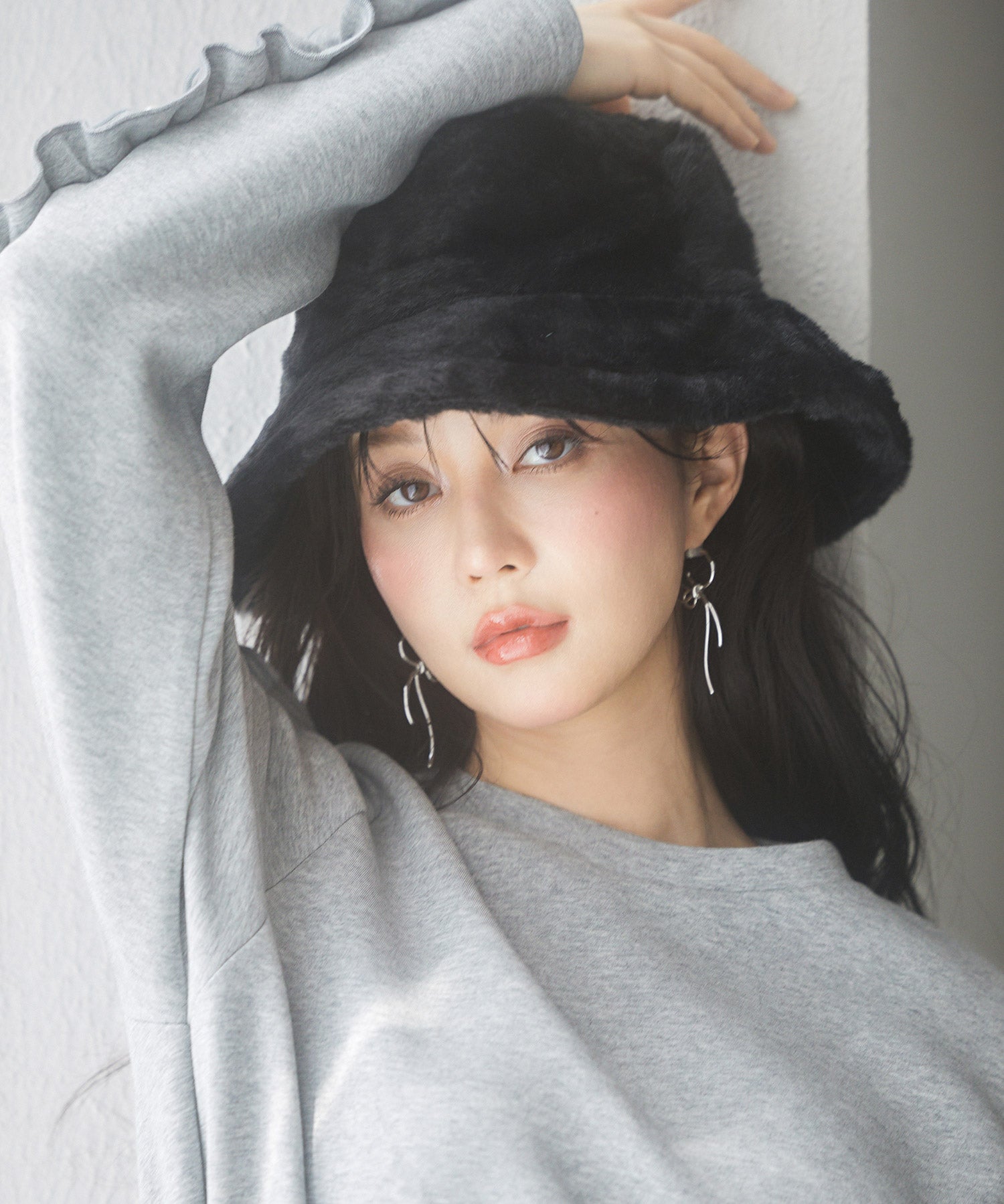 ふわふわフェイクファーバケットハットsdpal1316 ブラック