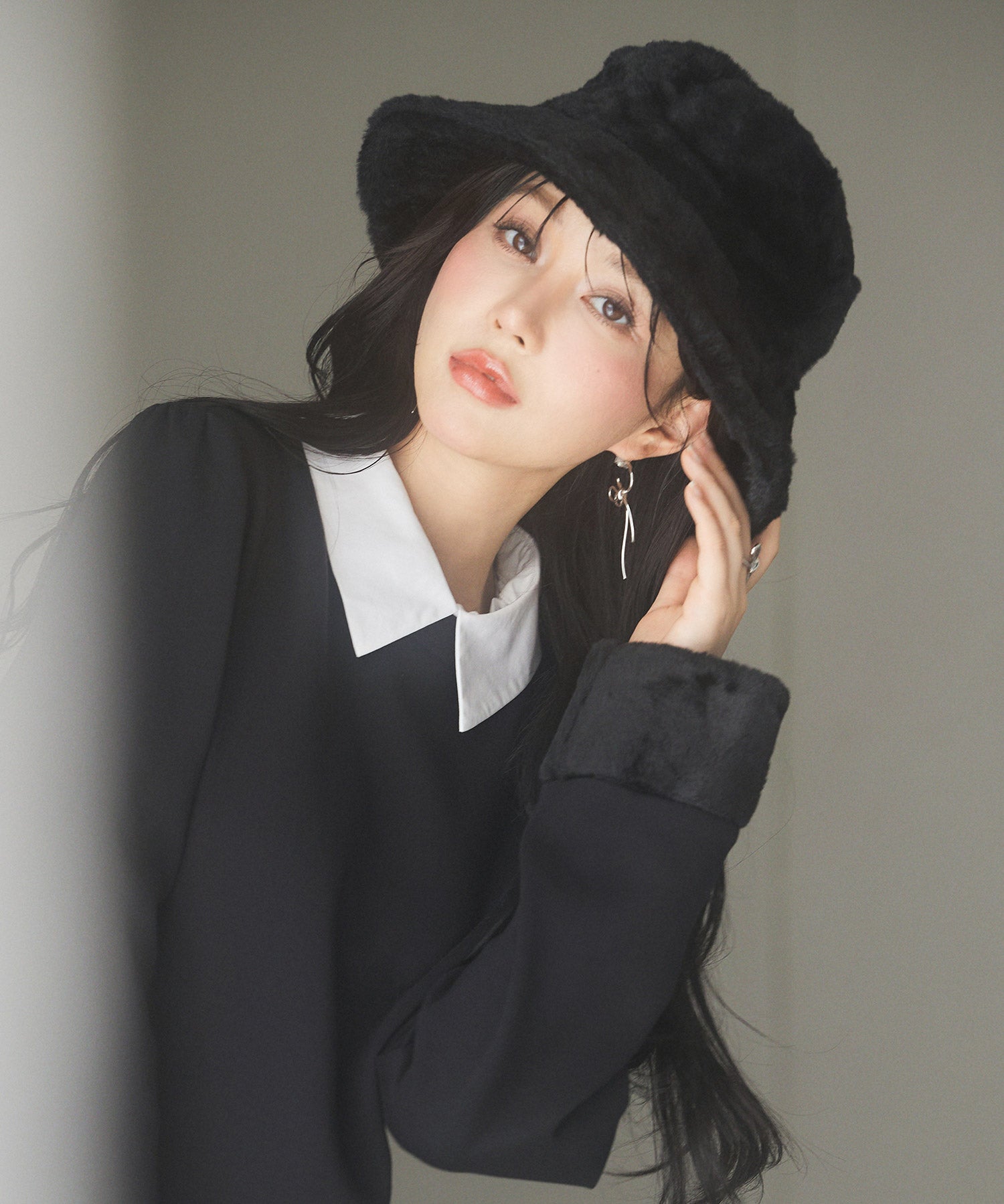 ふわふわフェイクファーバケットハットsdpal1316 ブラック