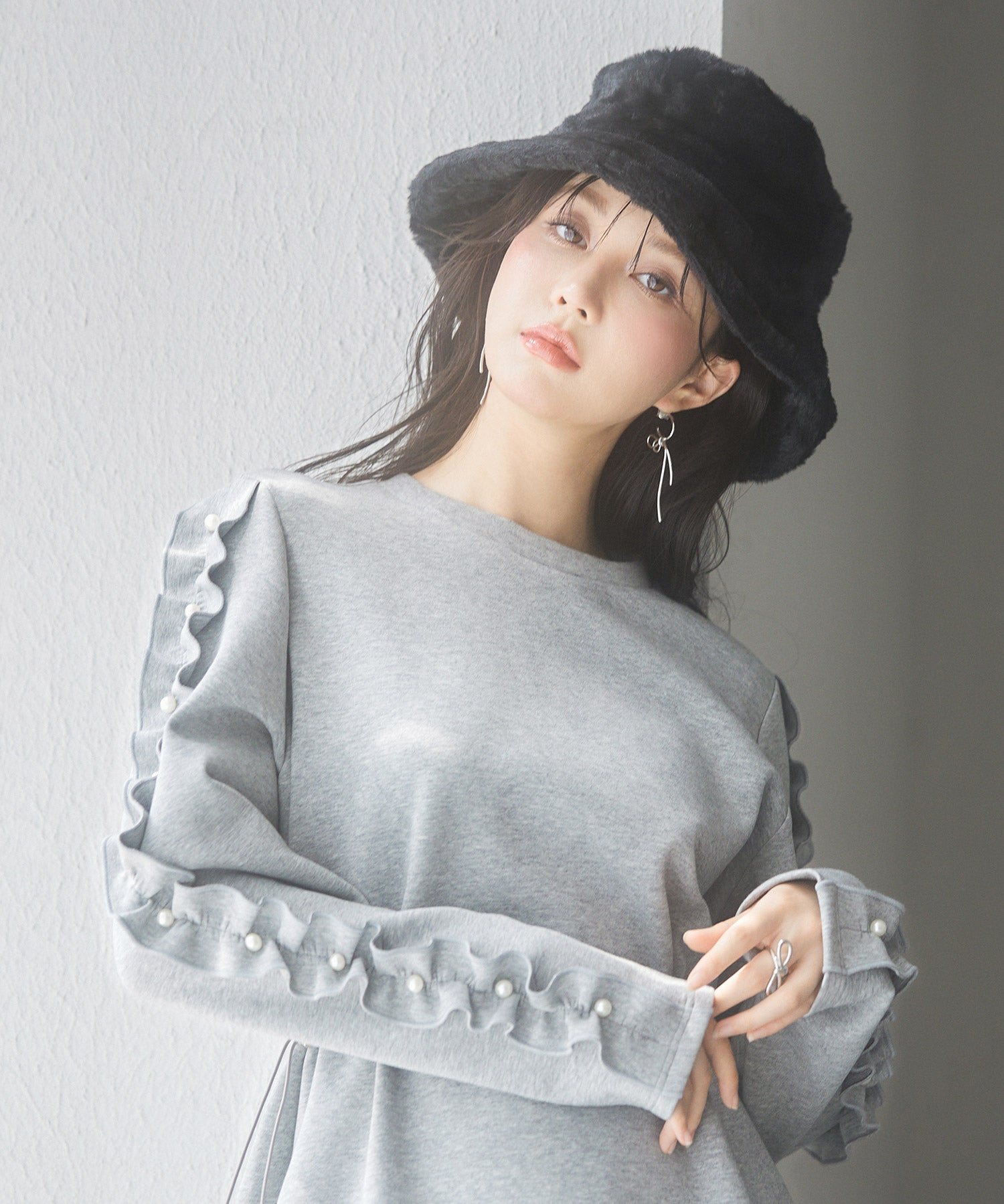 ふわふわフェイクファーバケットハットsdpal1316 ブラック