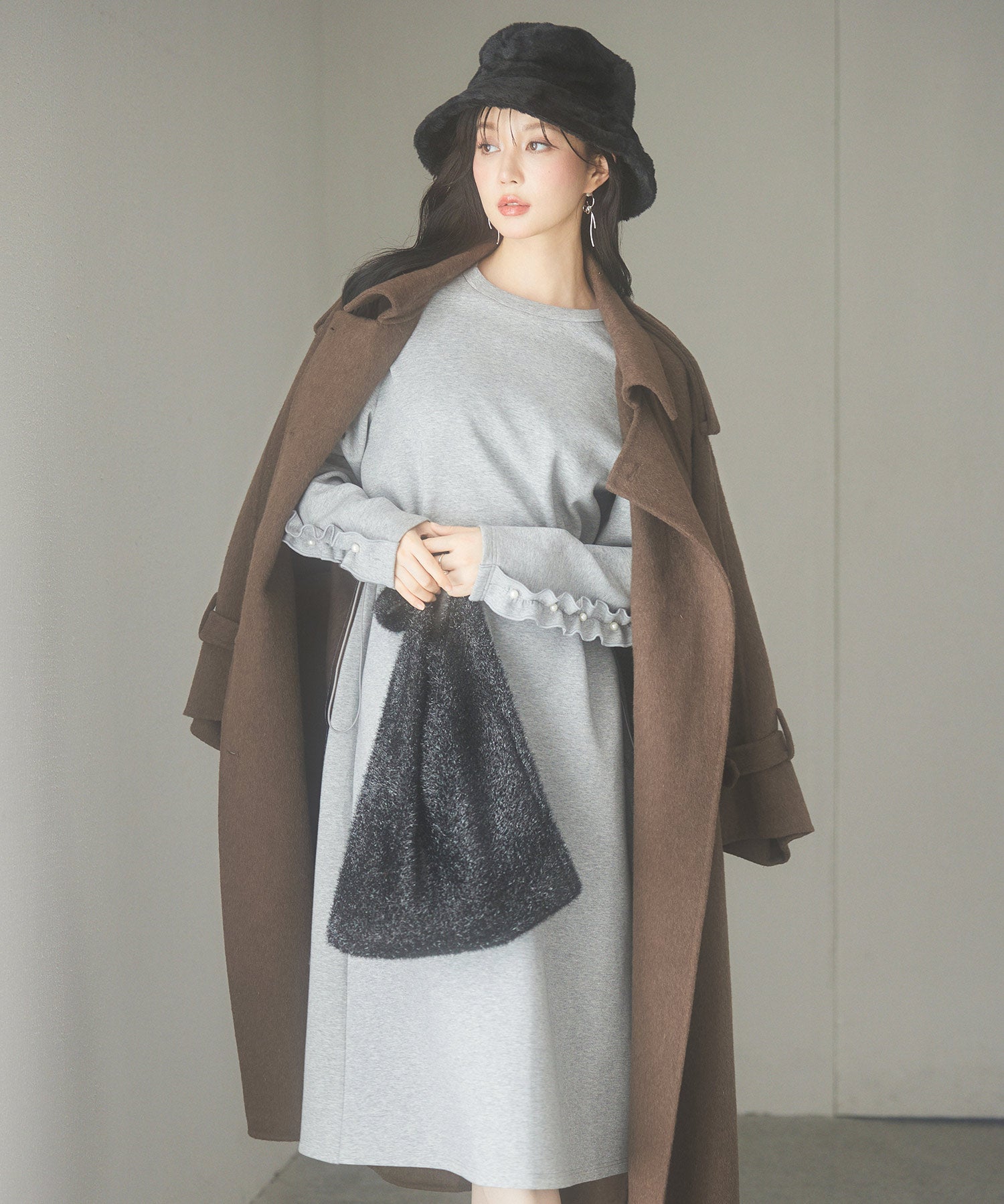 ふわふわフェイクファーバケットハットsdpal1316 ブラック