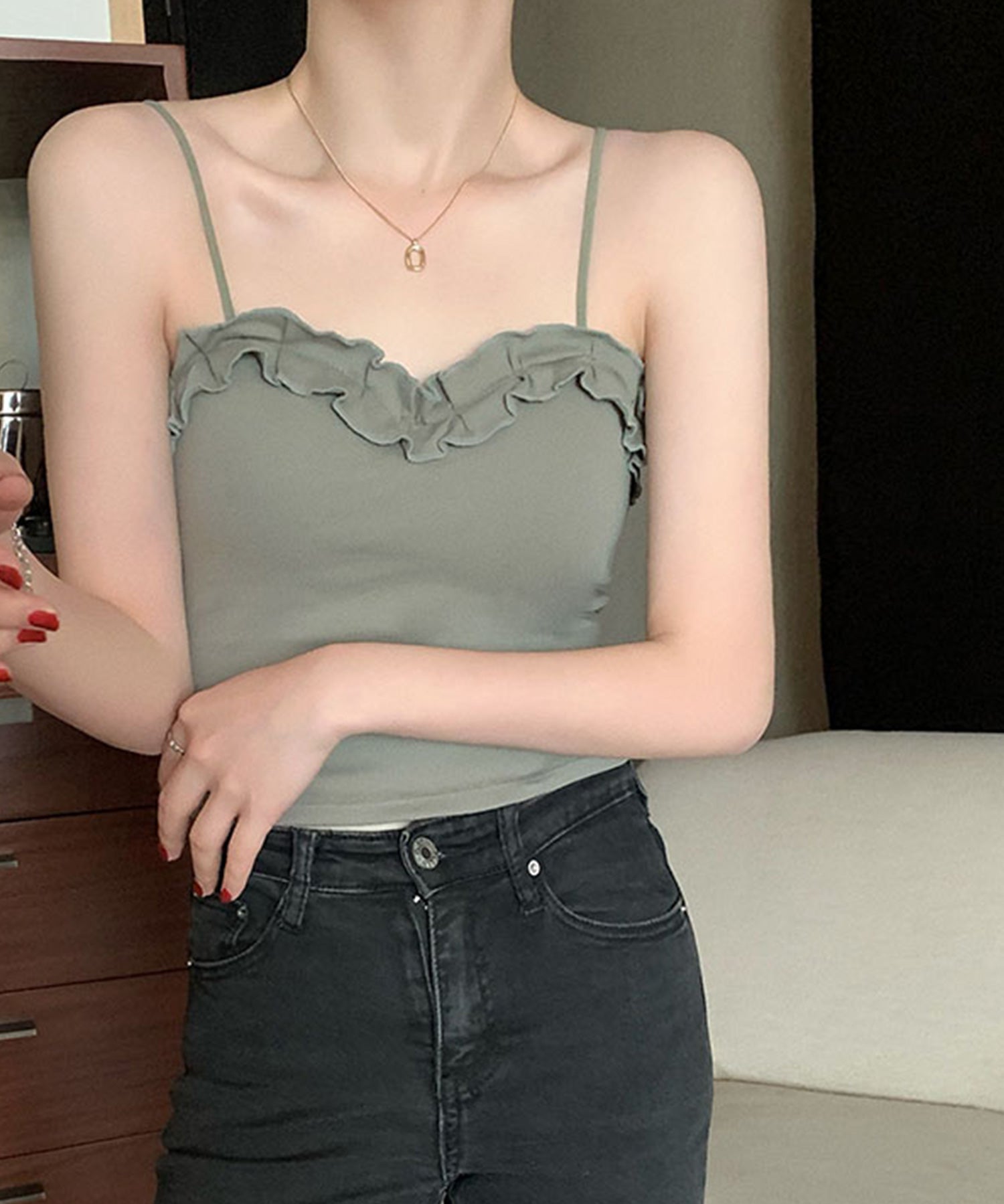 ショート丈カットソーフリルキャミソールsdpal1363-101-35