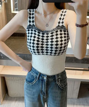 肌に優しい暖かタンクトップsdpal2205 ブラック×ホワイト