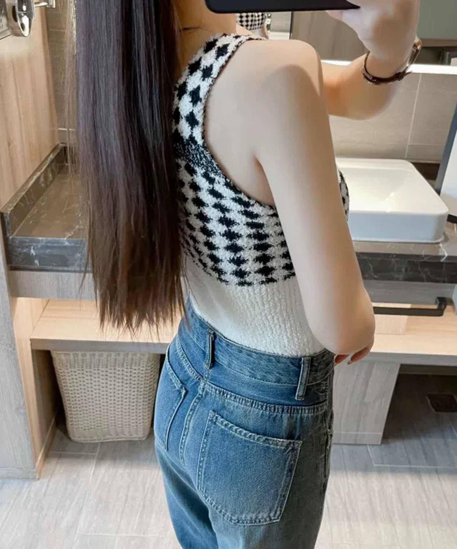 肌に優しい暖かタンクトップsdpal2205 ブラック×ホワイト