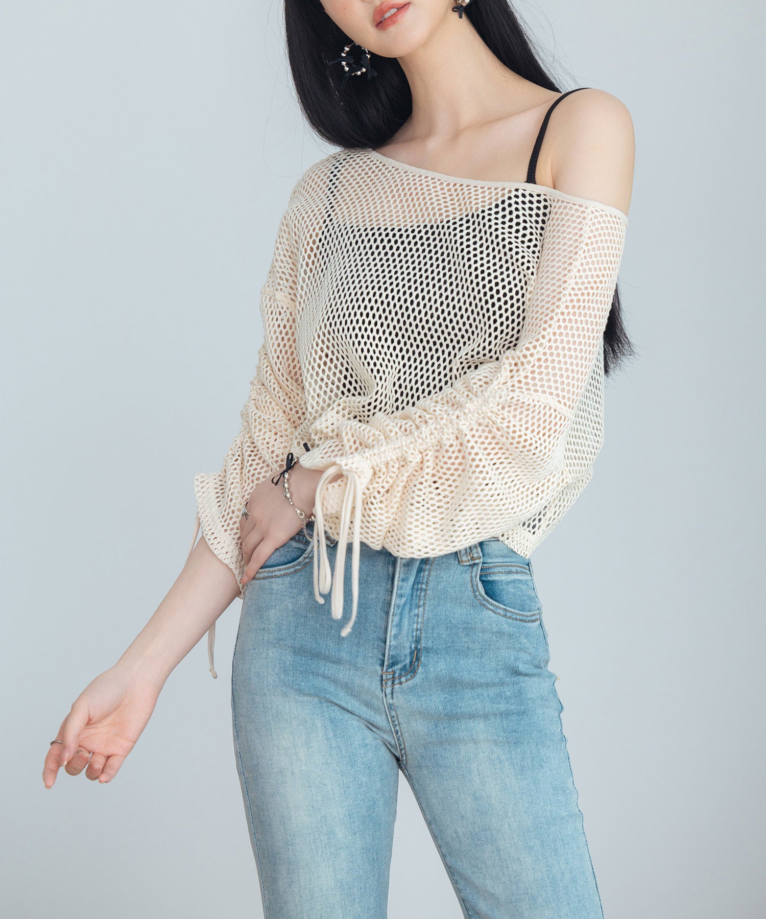 【3way】透かし編みニットカーディガンsdpal3564 ベージュ