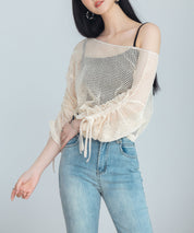 【3way】透かし編みニットカーディガンsdpal3564 ベージュ