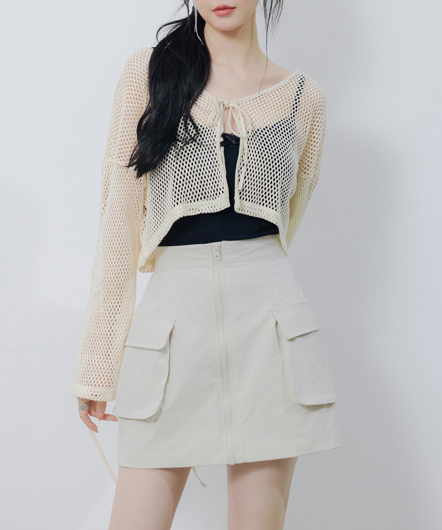 【3way】透かし編みニットカーディガンsdpal3564 ベージュ