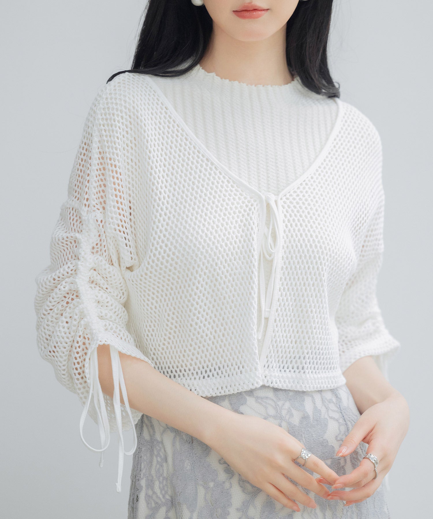 【3way】透かし編みニットカーディガンsdpal3564 ホワイト