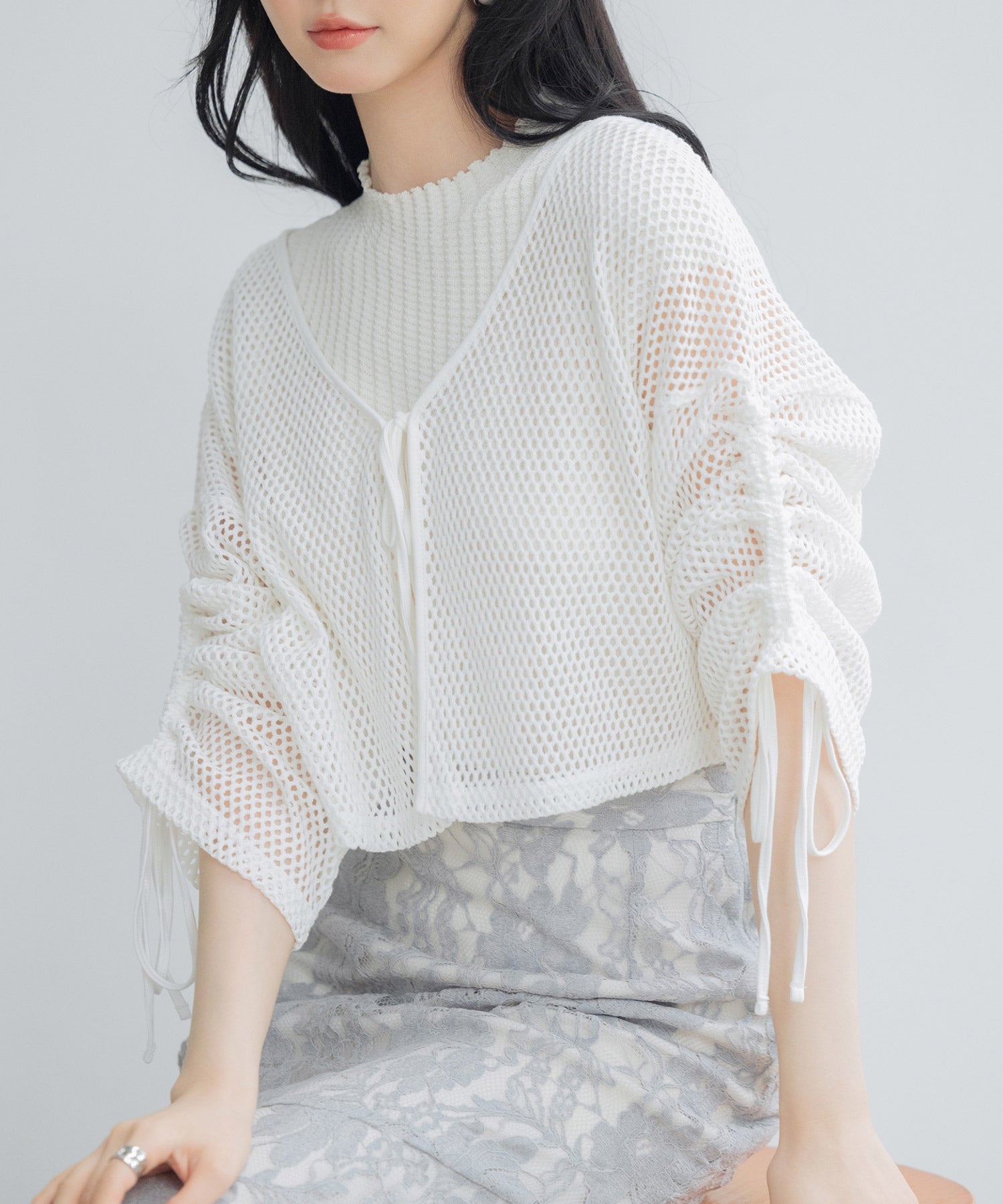 【3way】透かし編みニットカーディガンsdpal3564 ホワイト