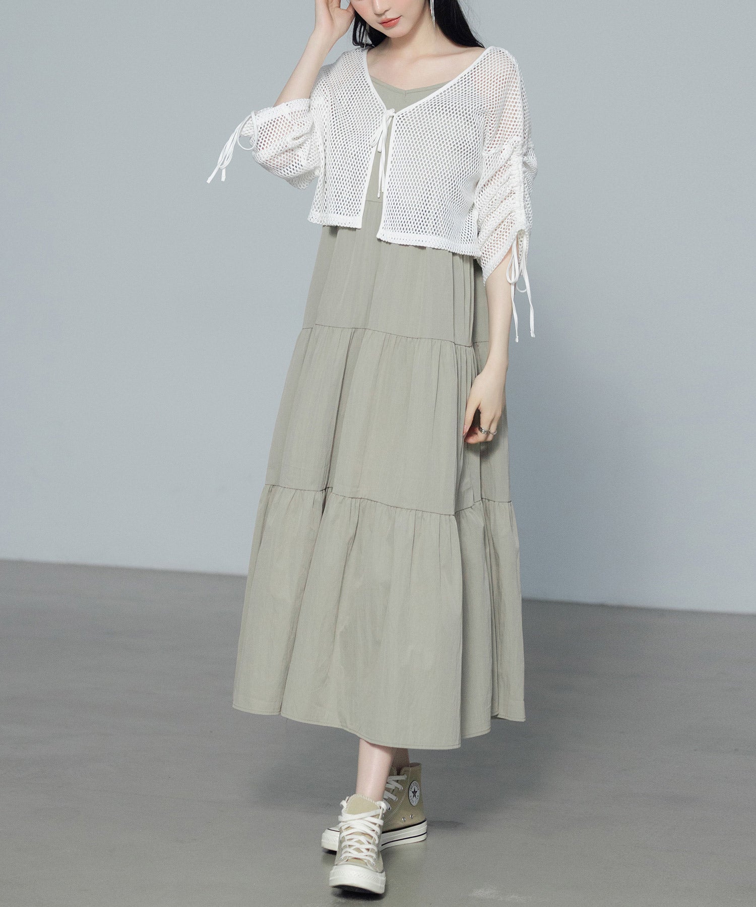 【3way】透かし編みニットカーディガンsdpal3564 ホワイト