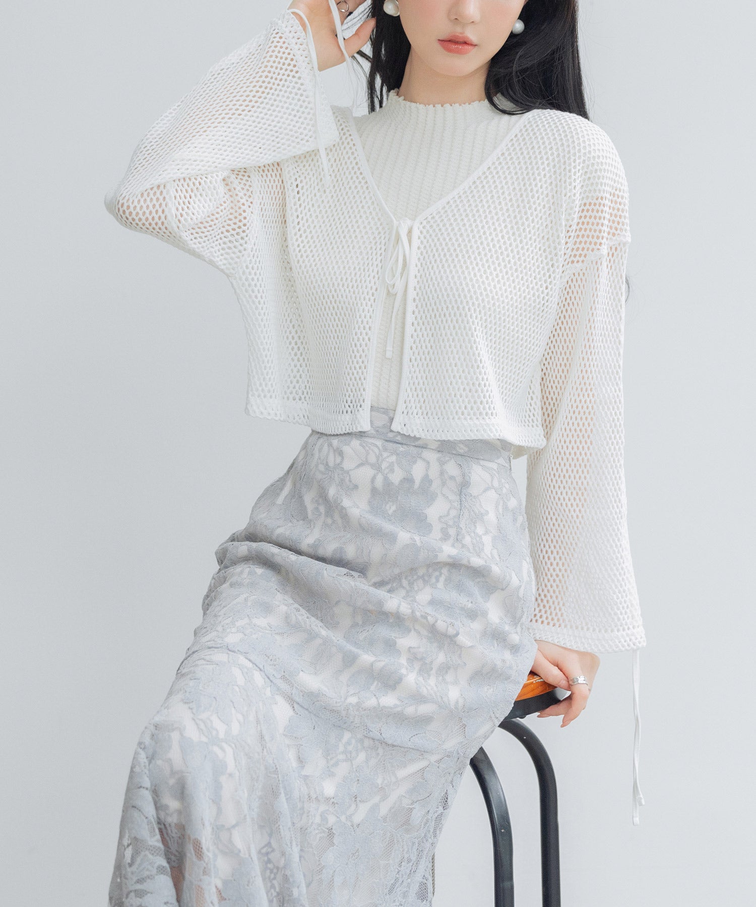 【3way】透かし編みニットカーディガンsdpal3564 ホワイト