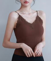 胸元レースカットソーキャミソールsdpal6158 ダークブラウン