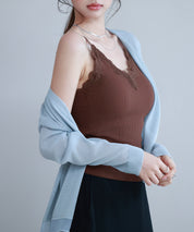 胸元レースカットソーキャミソールsdpal6158 ダークブラウン