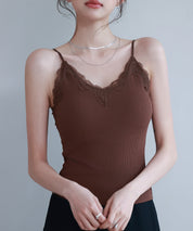 胸元レースカットソーキャミソールsdpal6158 ダークブラウン
