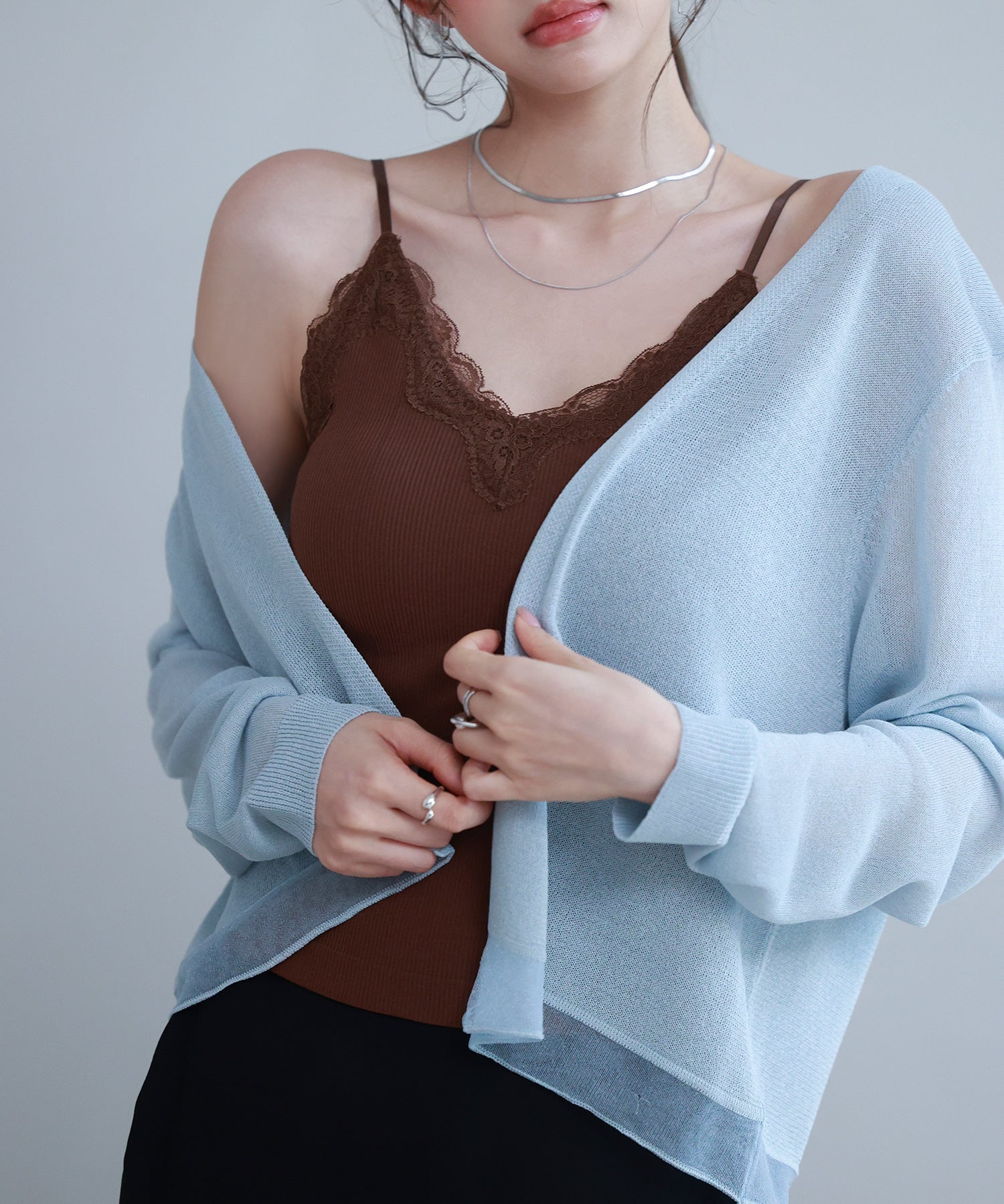 胸元レースカットソーキャミソールsdpal6158 ダークブラウン