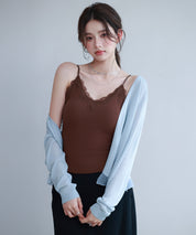 胸元レースカットソーキャミソールsdpal6158 ダークブラウン