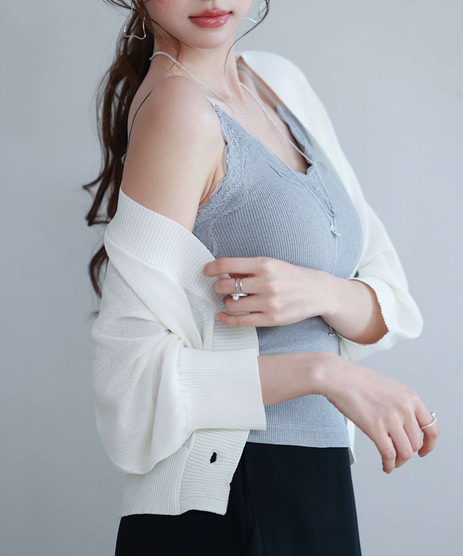 胸元レースカットソーキャミソールsdpal6158 グレー