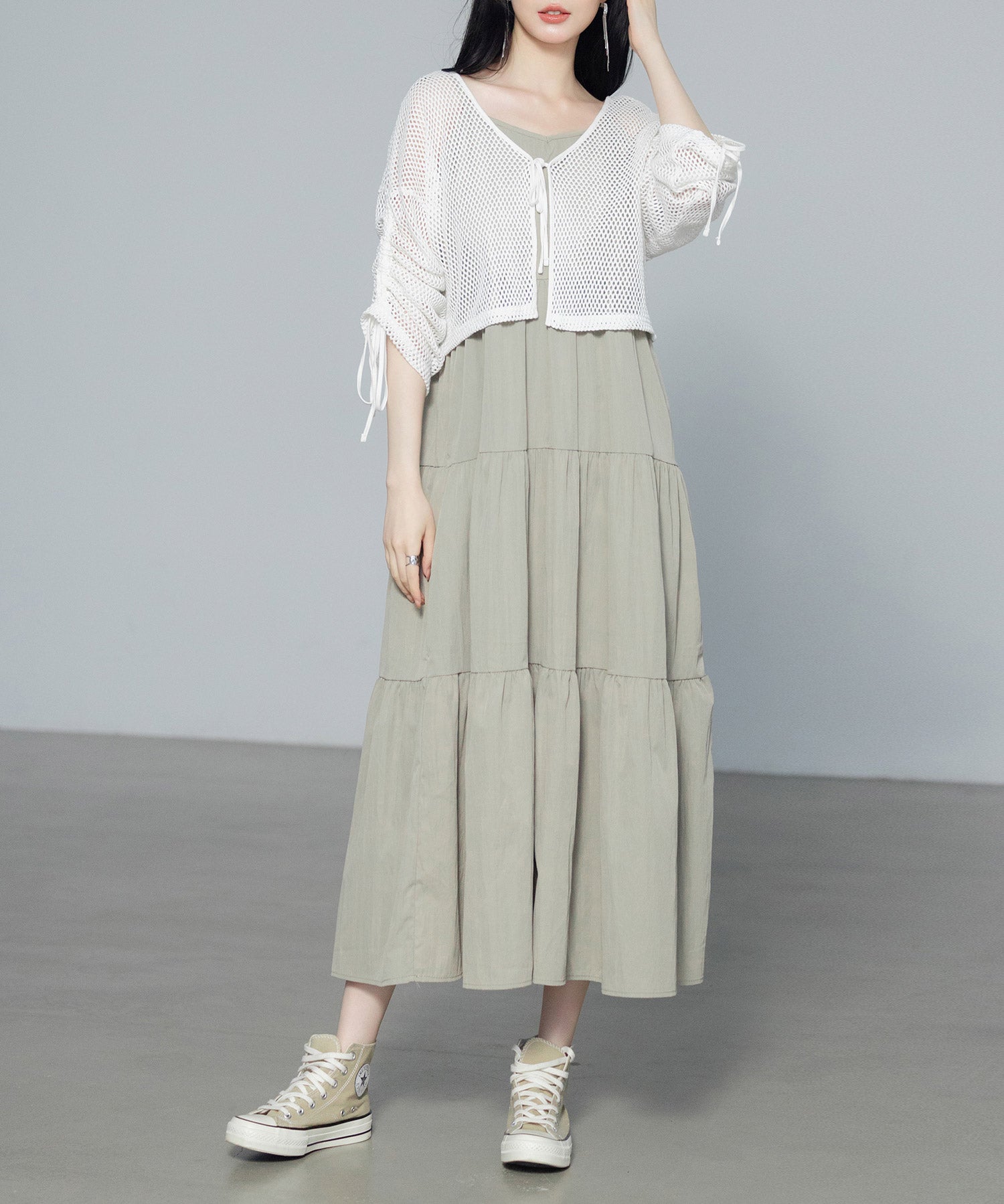 ふんわり広がるディアードキャミワンピースsdpal6213 ダークベージュ