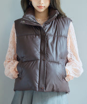 ドローストリング裾中綿ダウンベストsdpal9872 ダークブラウン