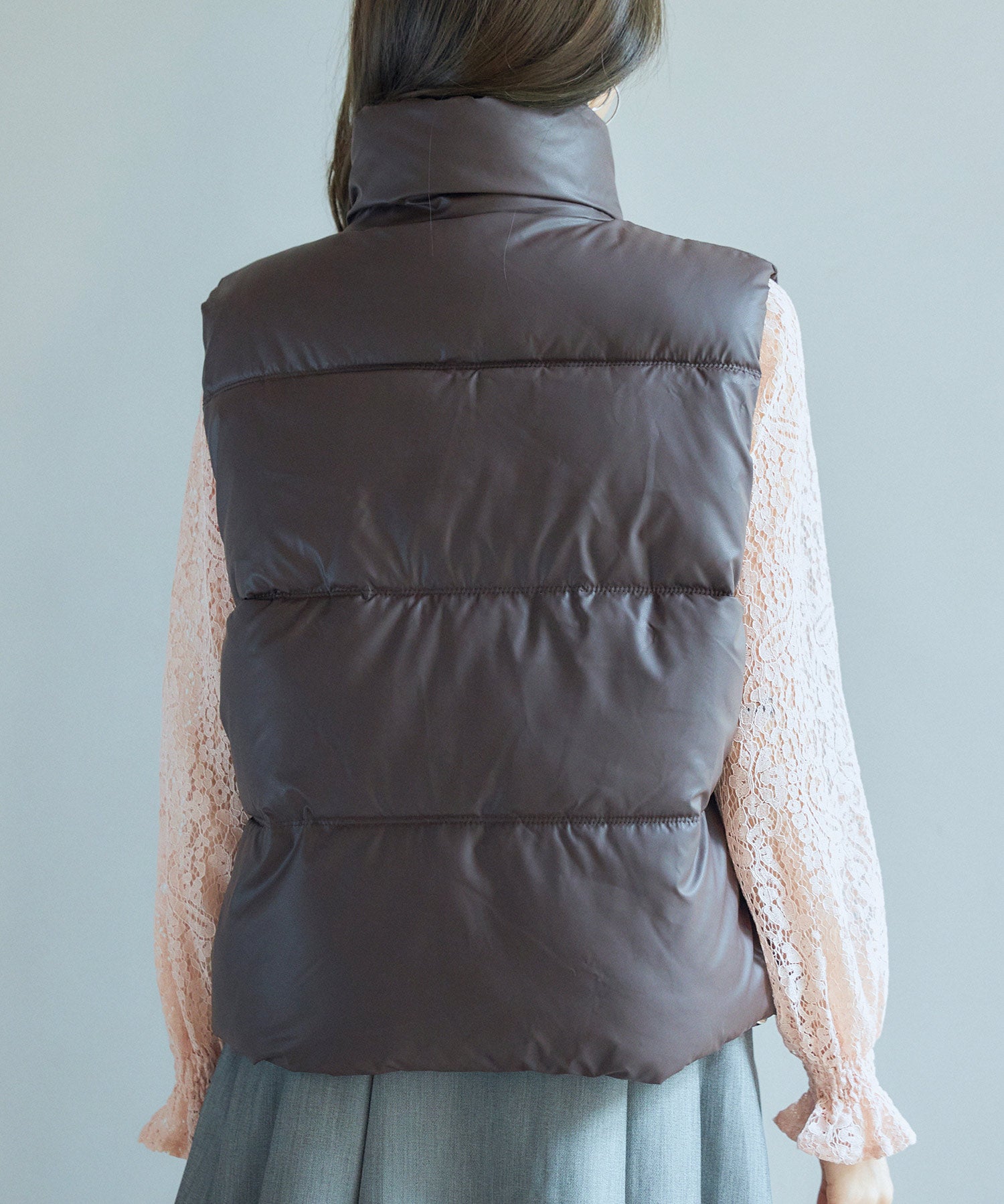 ドローストリング裾中綿ダウンベストsdpal9872 ダークブラウン