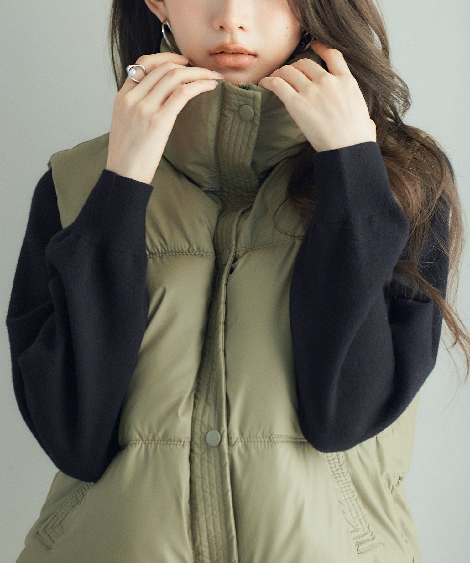 ドローストリング裾中綿ダウンベストsdpal9872 グリーン