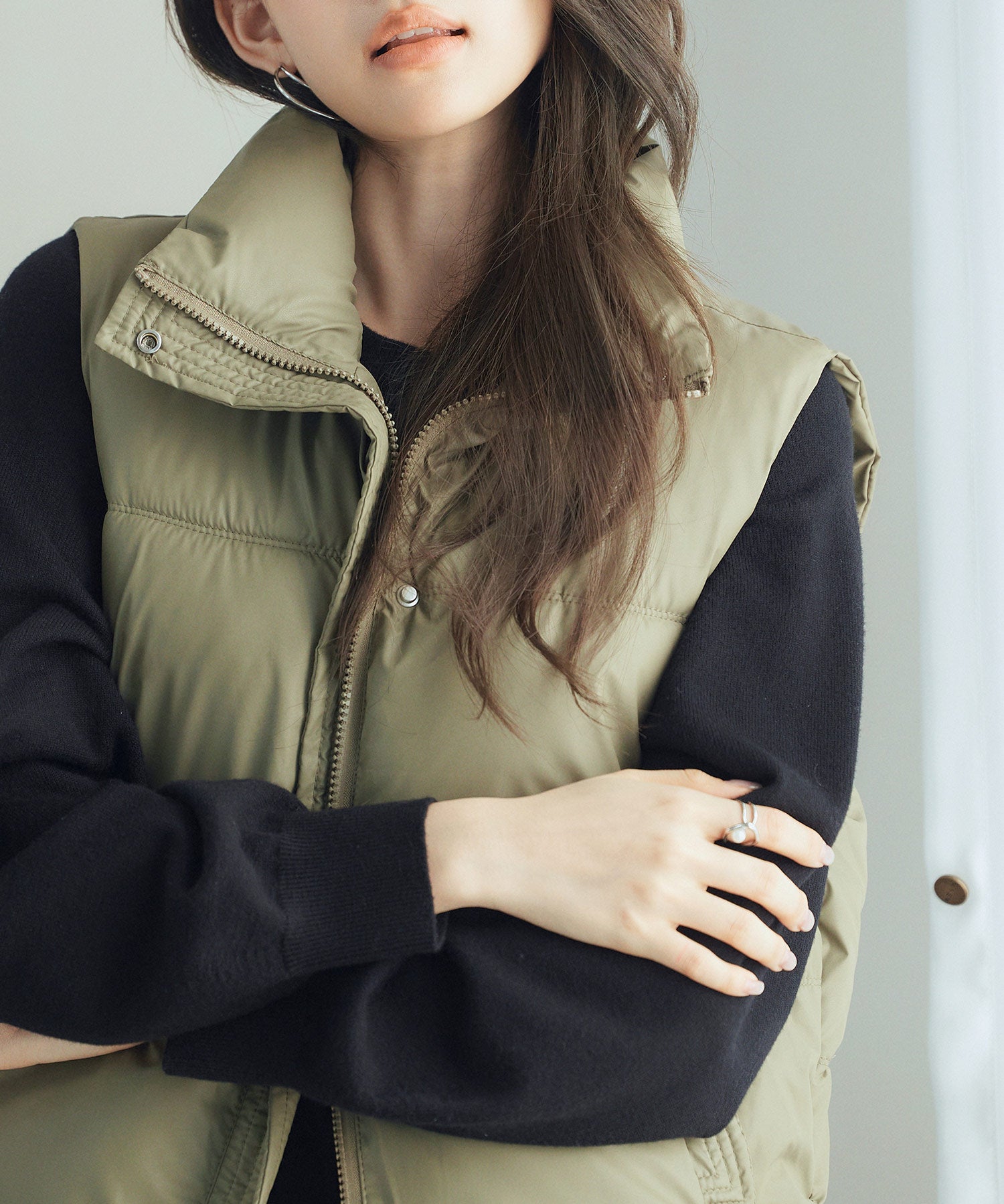 ドローストリング裾中綿ダウンベストsdpal9872 グリーン