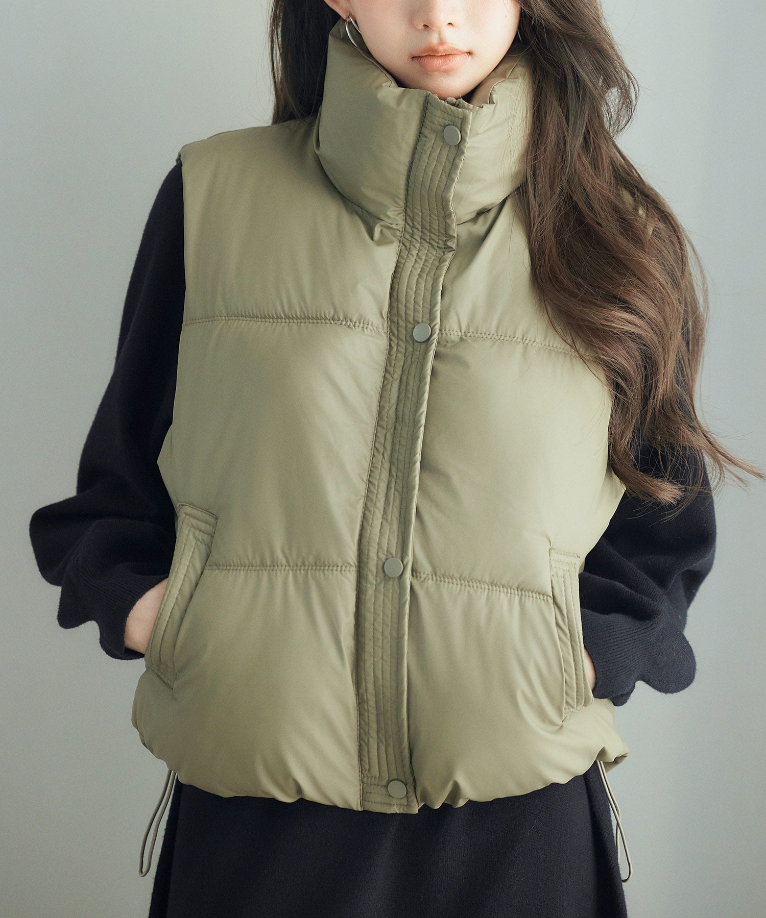 ドローストリング裾中綿ダウンベストsdpal9872 グリーン