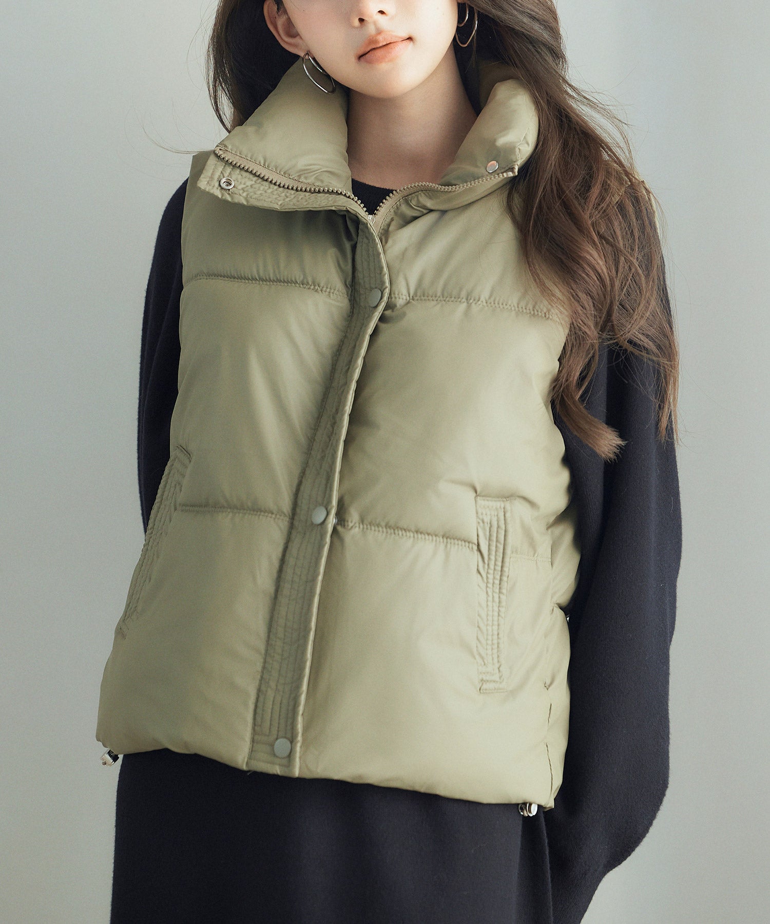 ドローストリング裾中綿ダウンベストsdpal9872 グリーン