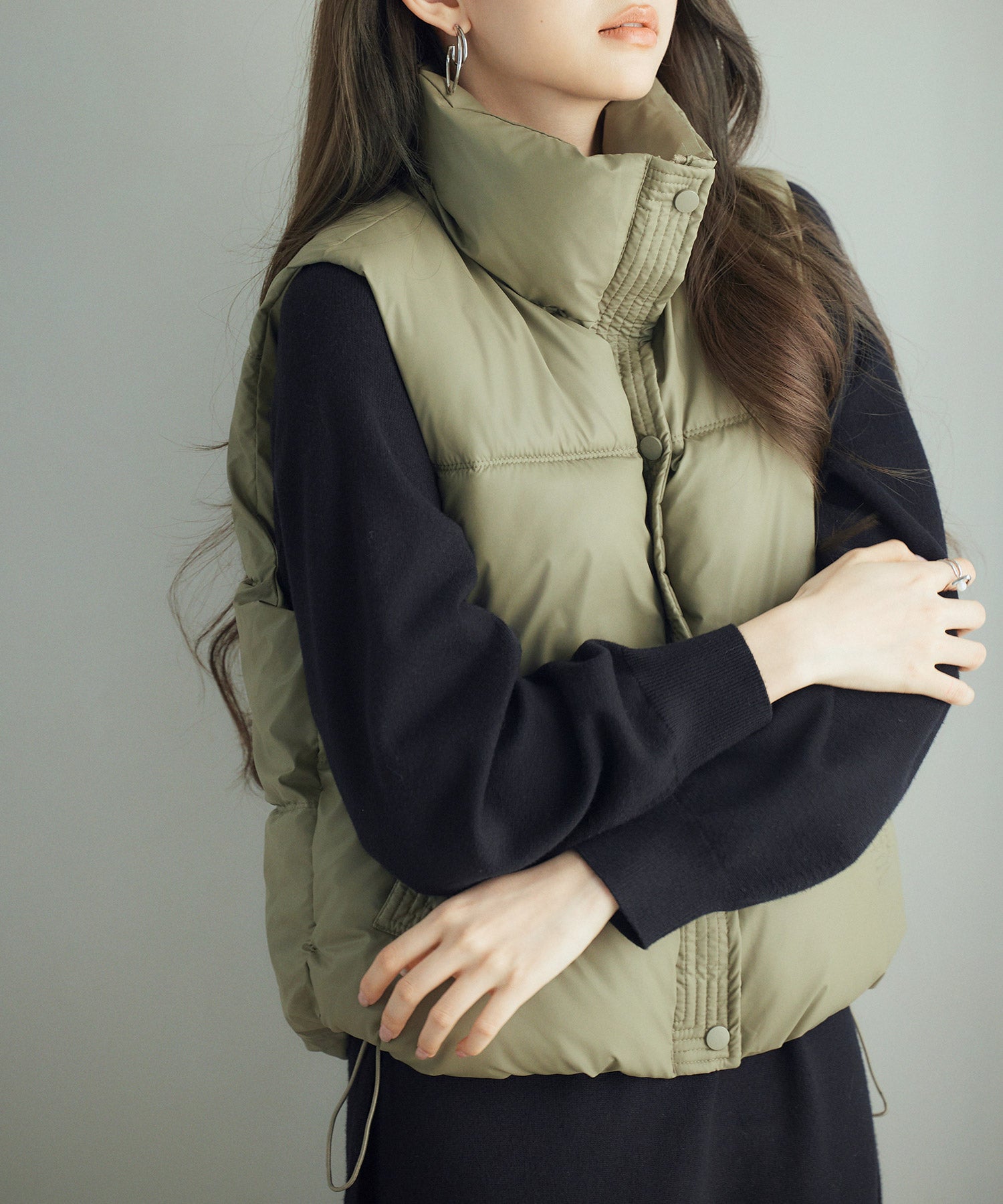 ドローストリング裾中綿ダウンベストsdpal9872 グリーン