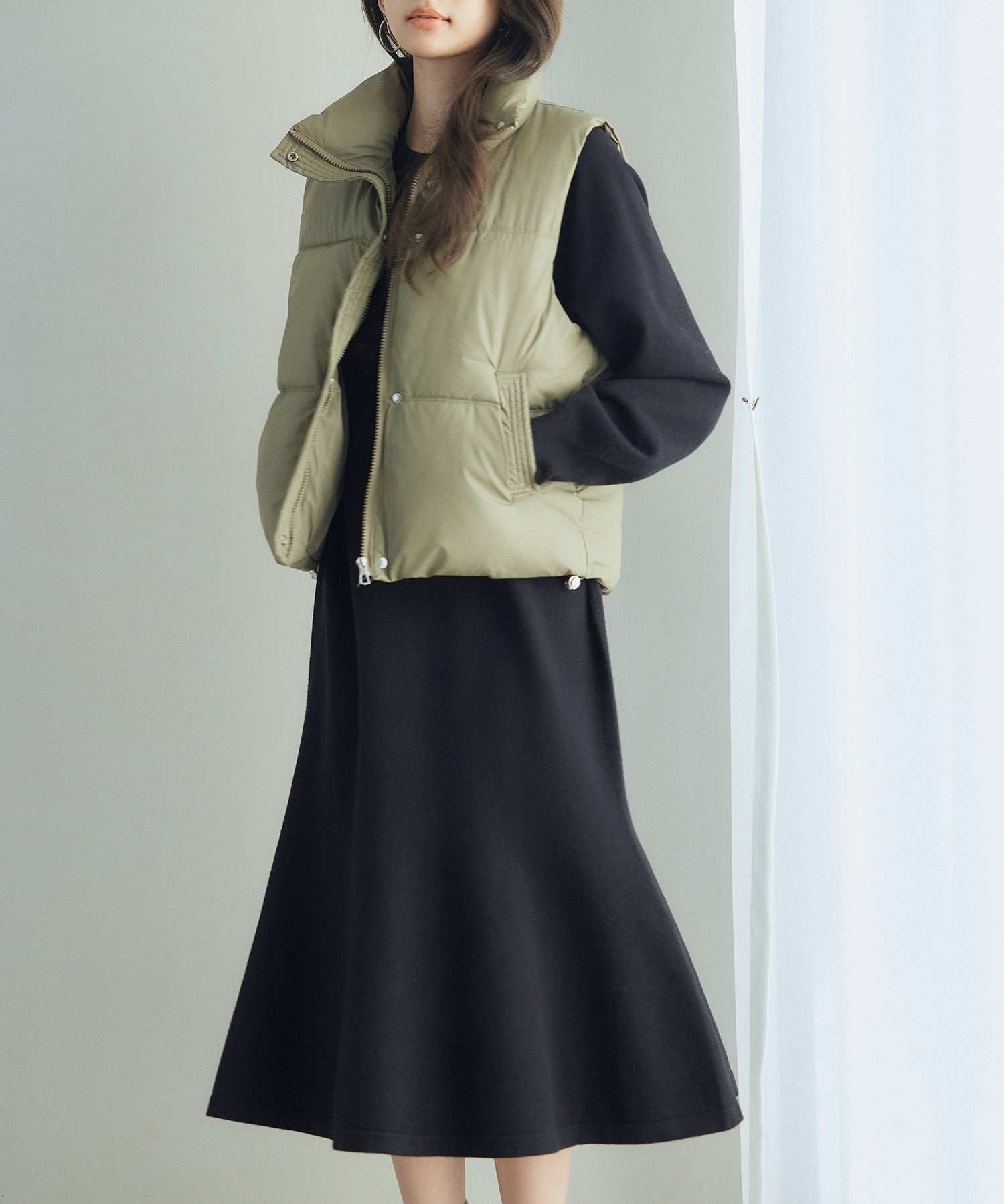 ドローストリング裾中綿ダウンベストsdpal9872 グリーン