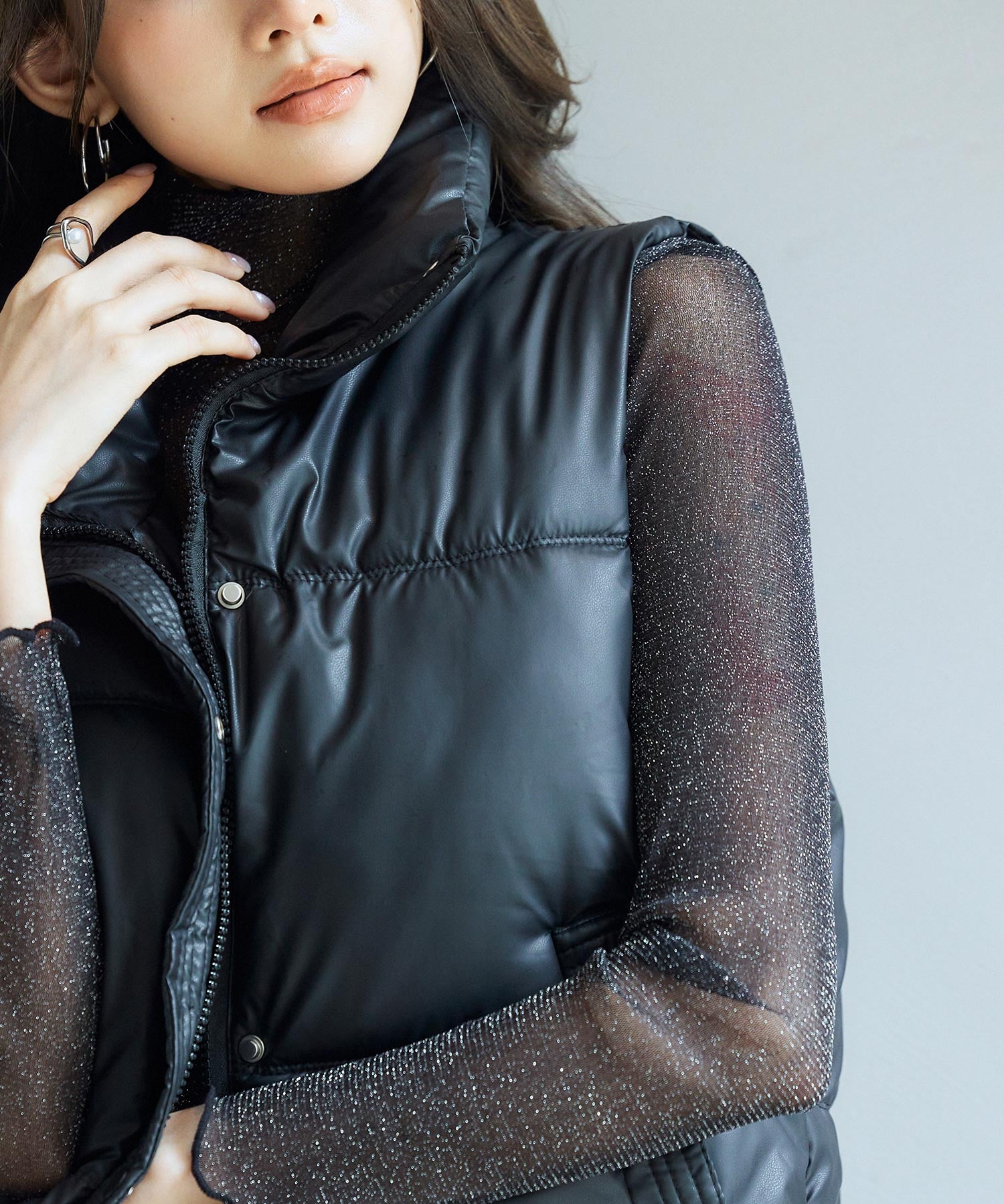 ドローストリング裾中綿ダウンベストsdpal9872 ブラック