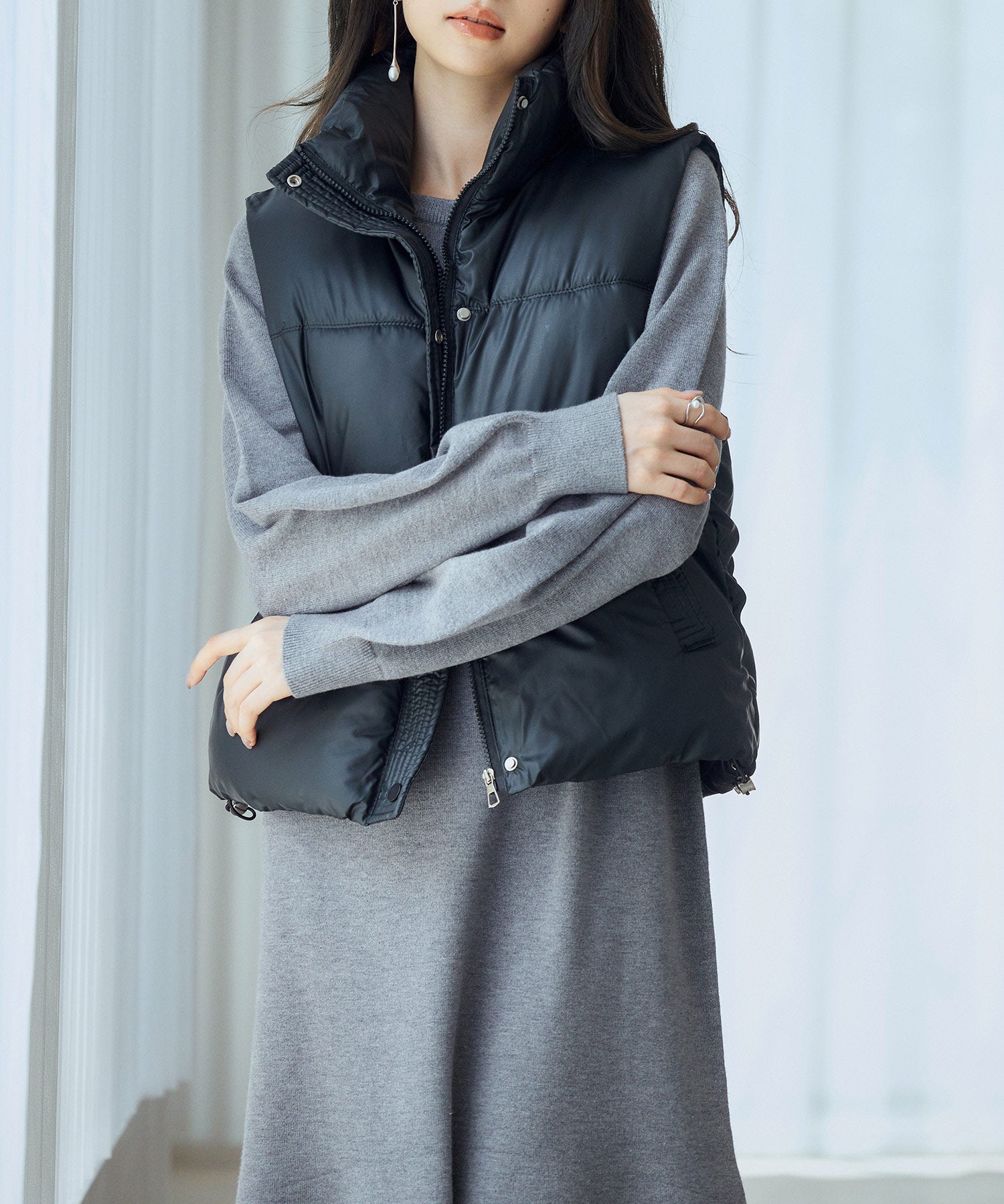 ドローストリング裾中綿ダウンベストsdpal9872 ブラック