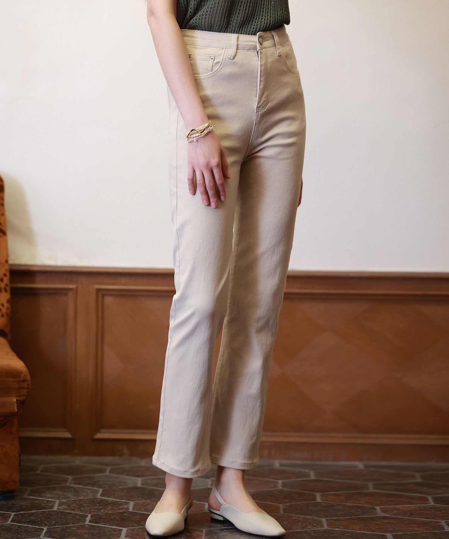 ハイウエストストレートデニムパンツsdpald11 ベージュ