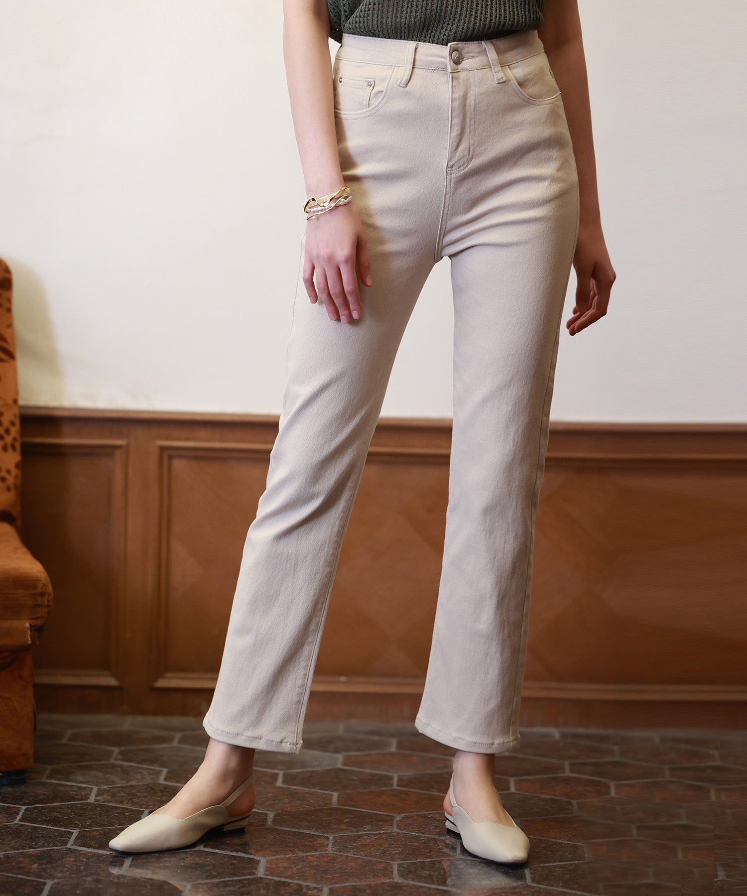 ハイウエストストレートデニムパンツsdpald11 ベージュ