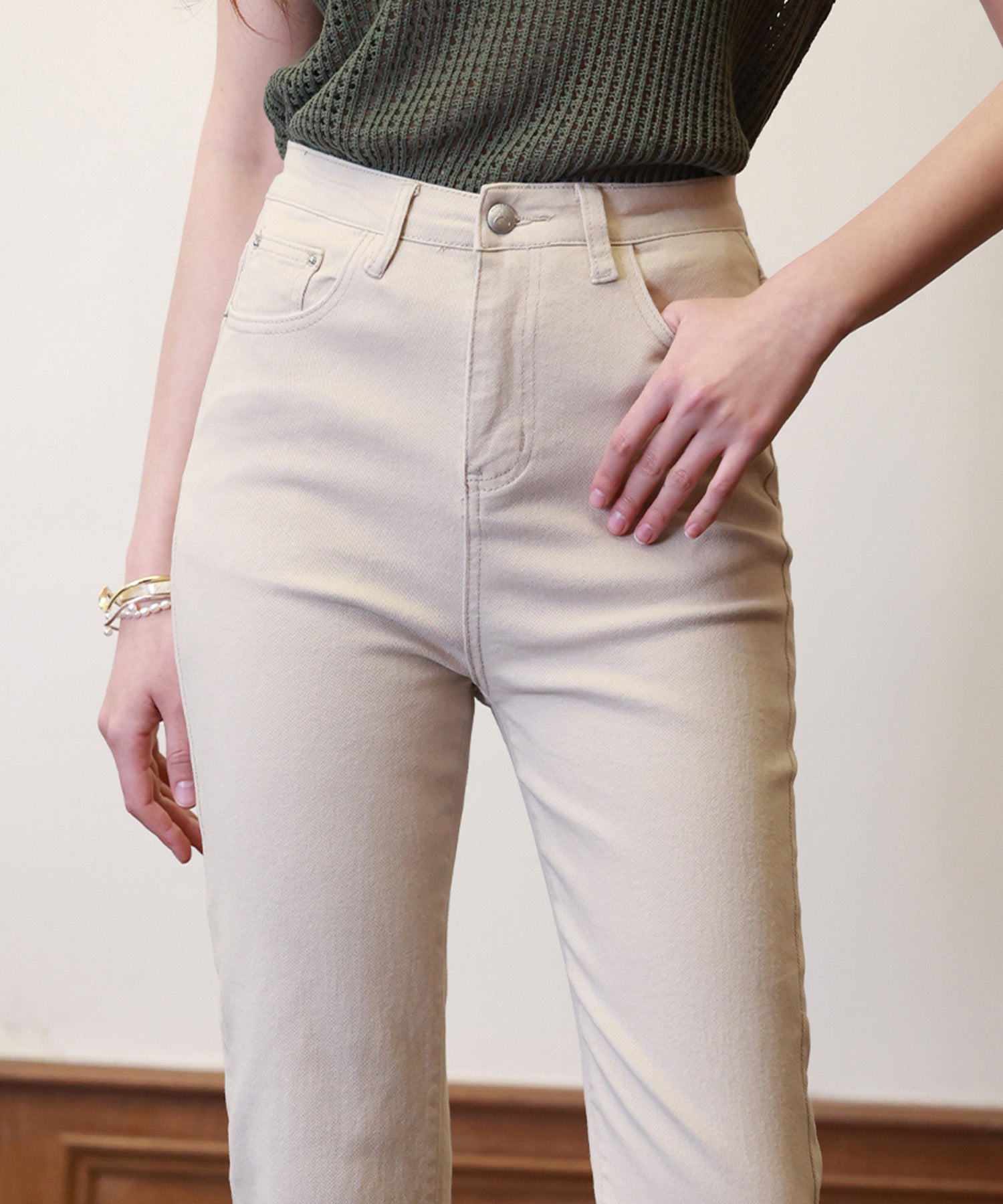 ハイウエストストレートデニムパンツsdpald11 ベージュ