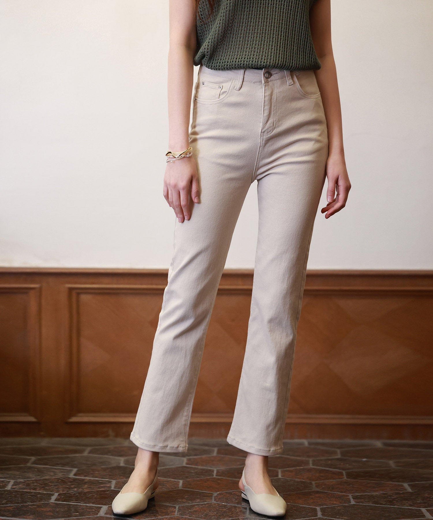 ハイウエストストレートデニムパンツsdpald11 ベージュ