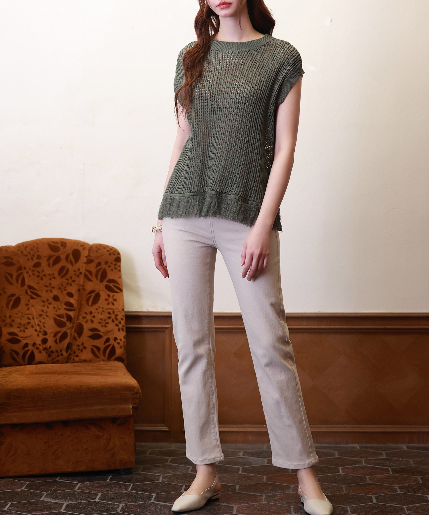 ハイウエストストレートデニムパンツsdpald11 ベージュ