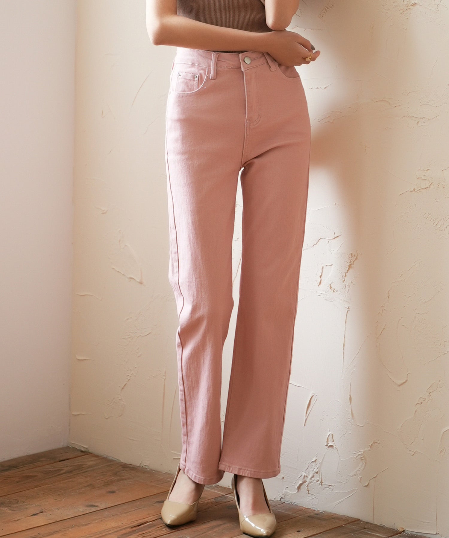 ハイウエストストレートデニムパンツsdpald11 ライトピンク