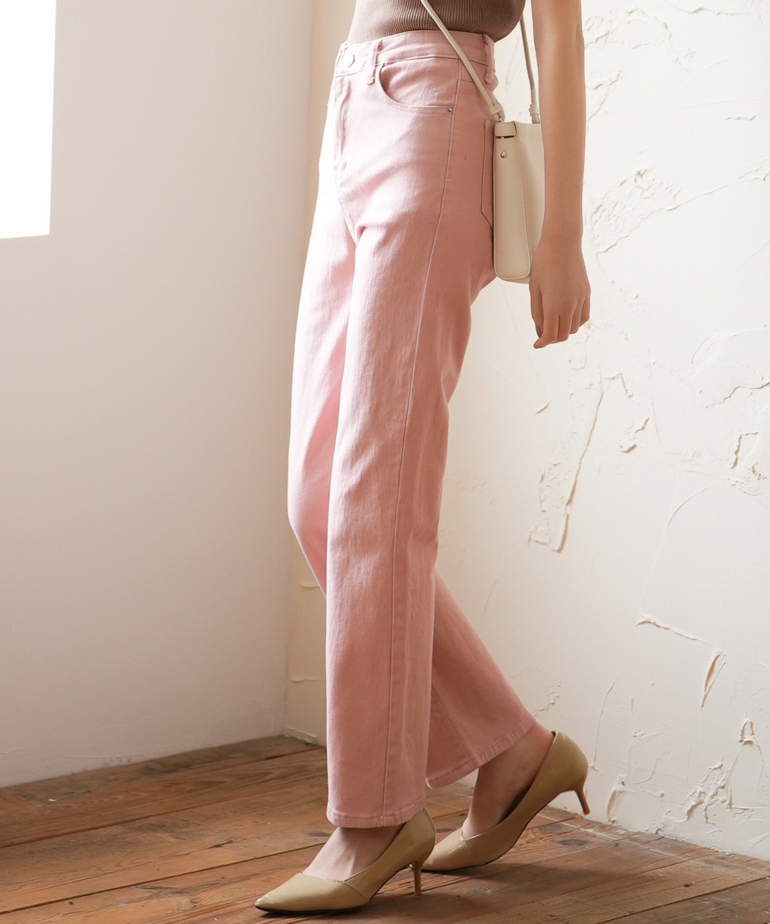 ハイウエストストレートデニムパンツsdpald11 ライトピンク
