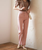 ハイウエストストレートデニムパンツsdpald11 ライトピンク