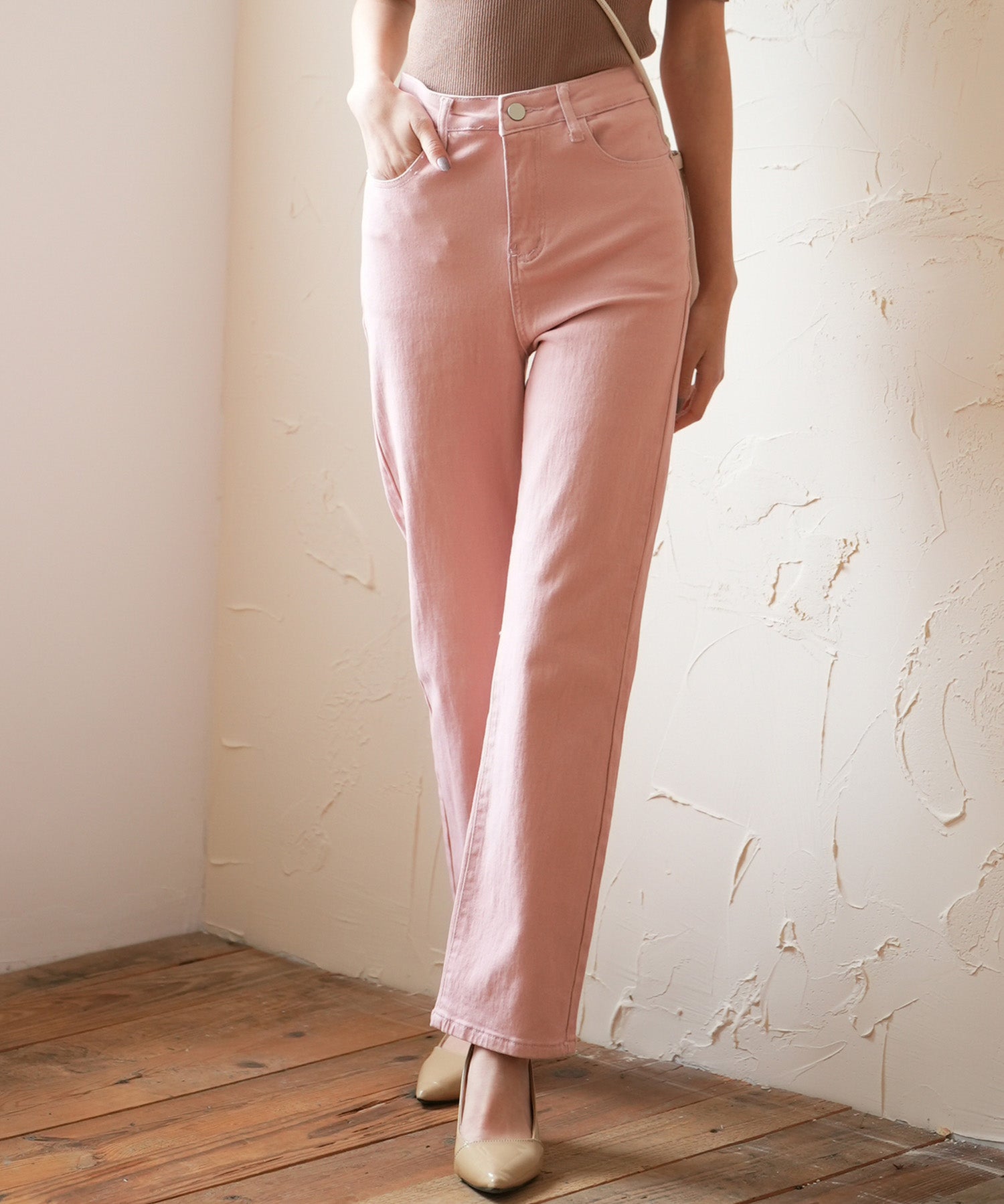 ハイウエストストレートデニムパンツsdpald11 ライトピンク