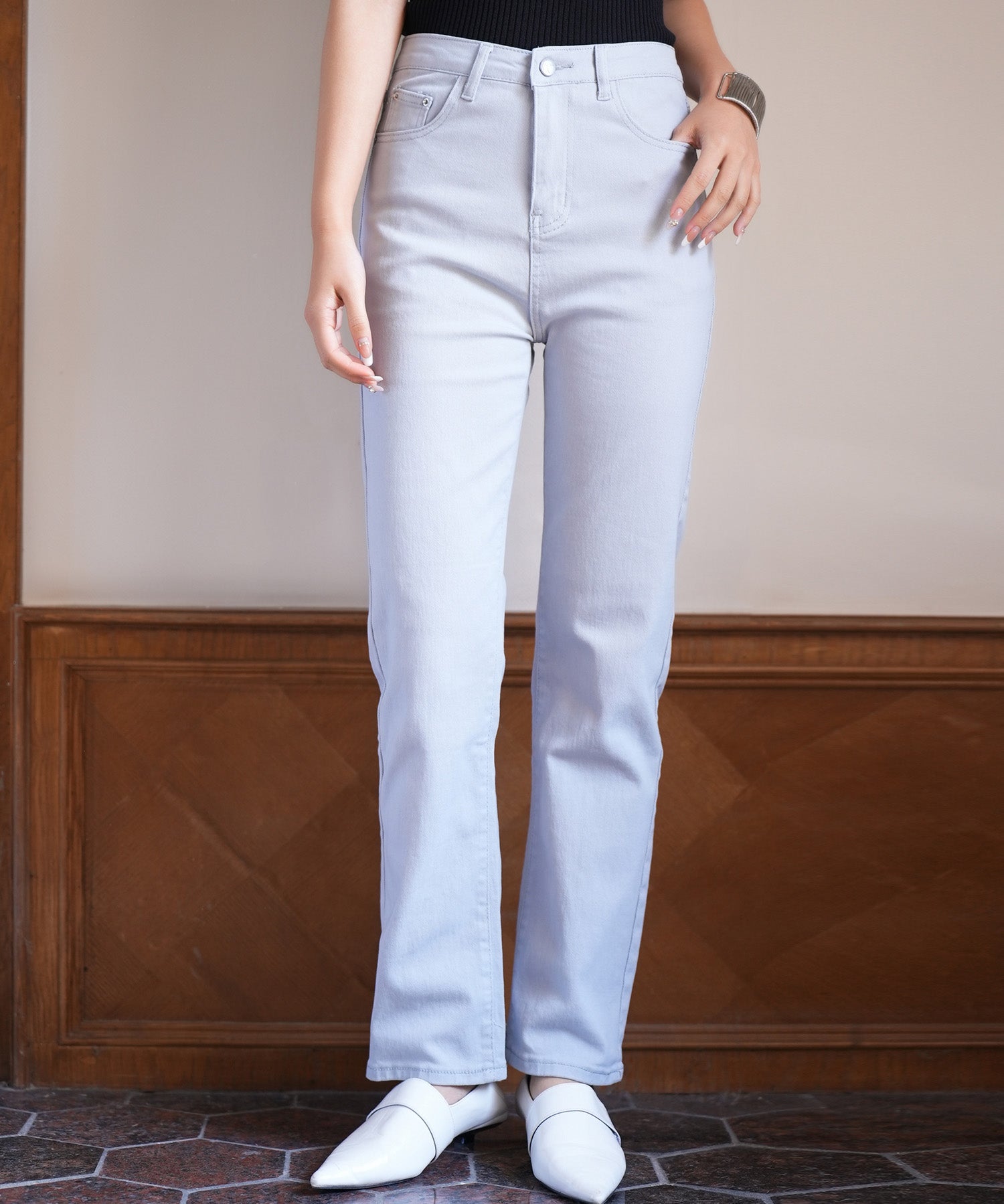 ハイウエストストレートデニムパンツsdpald11 ライトブルー