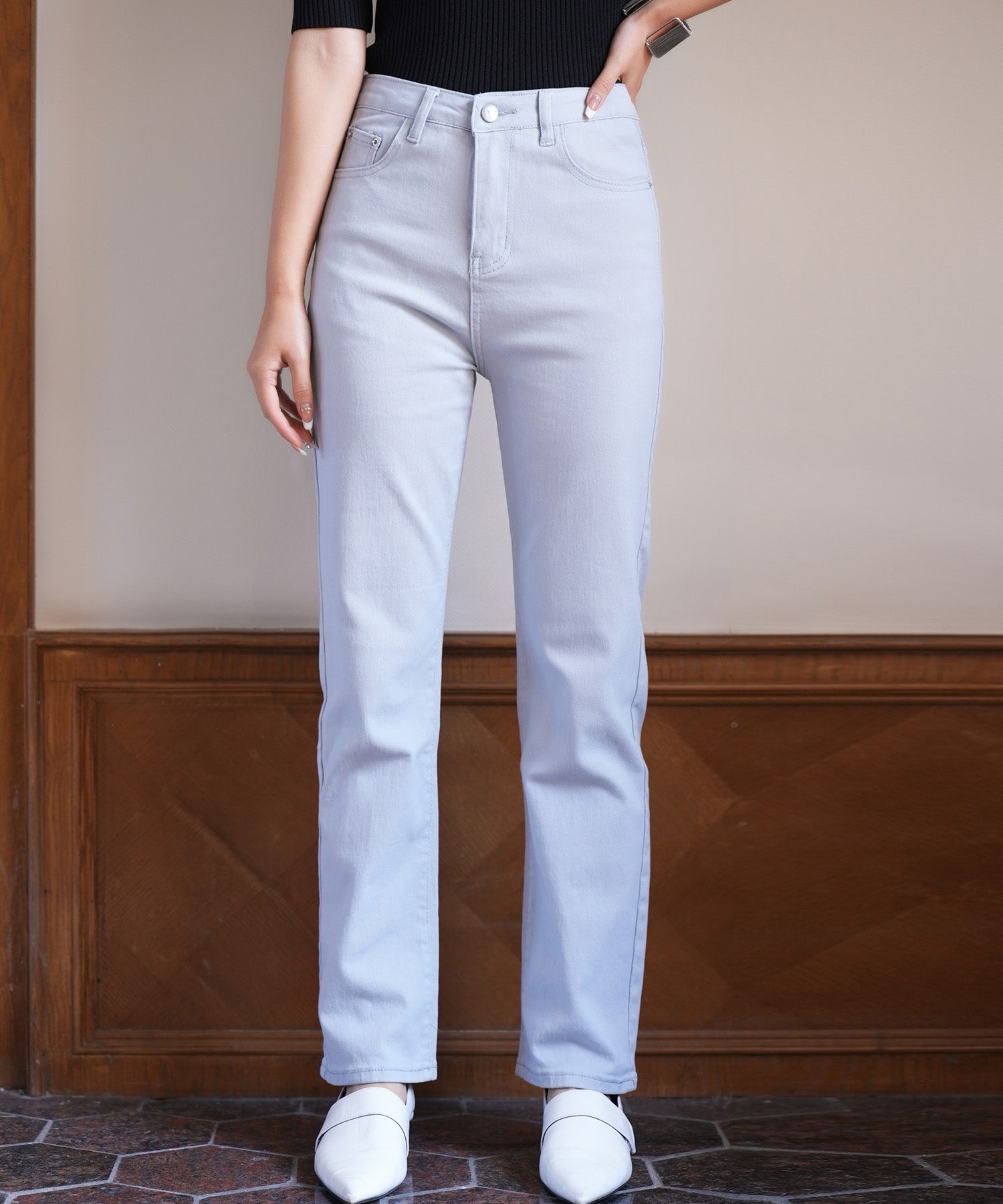 ハイウエストストレートデニムパンツsdpald11 ライトブルー