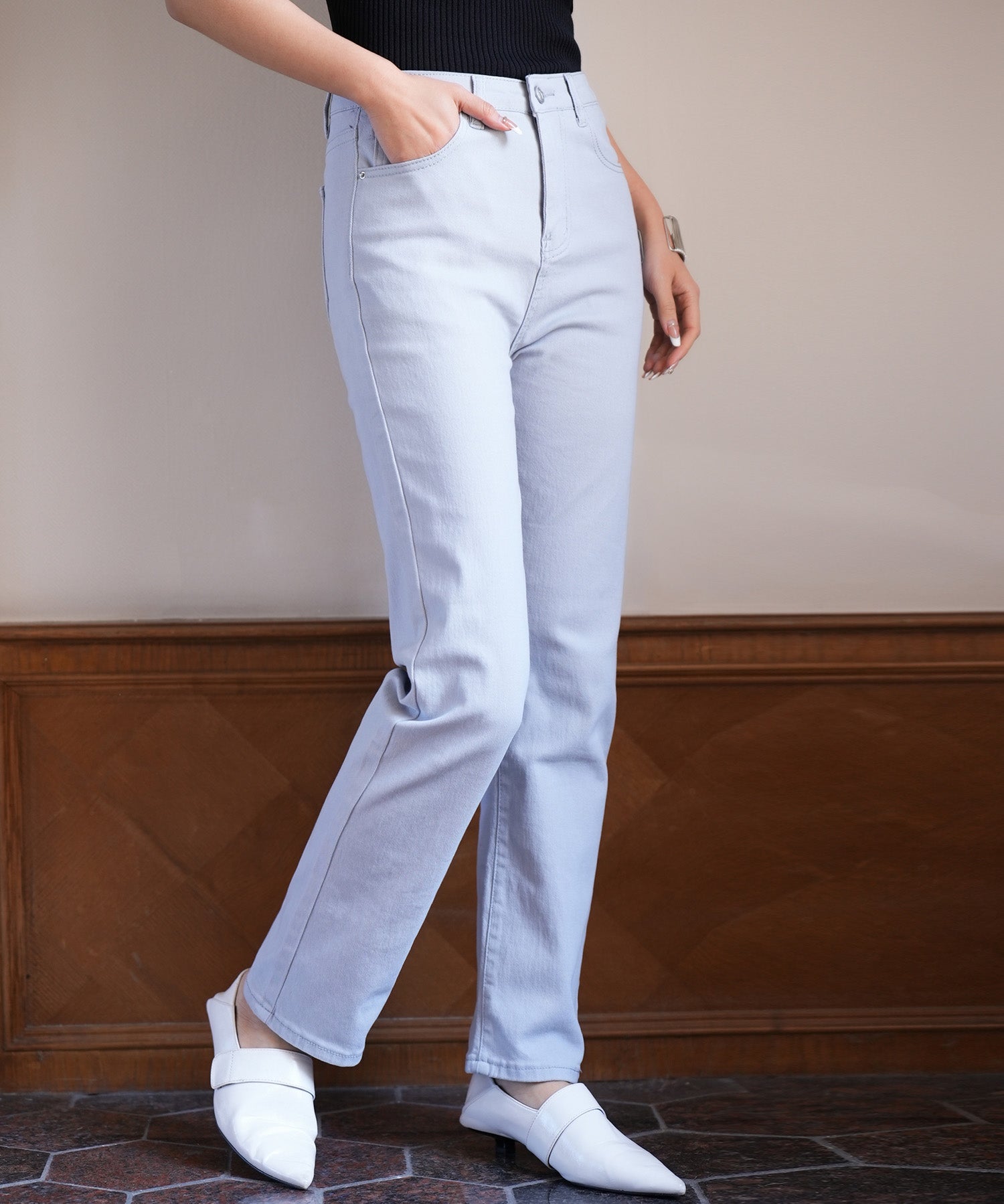 ハイウエストストレートデニムパンツsdpald11 ライトブルー