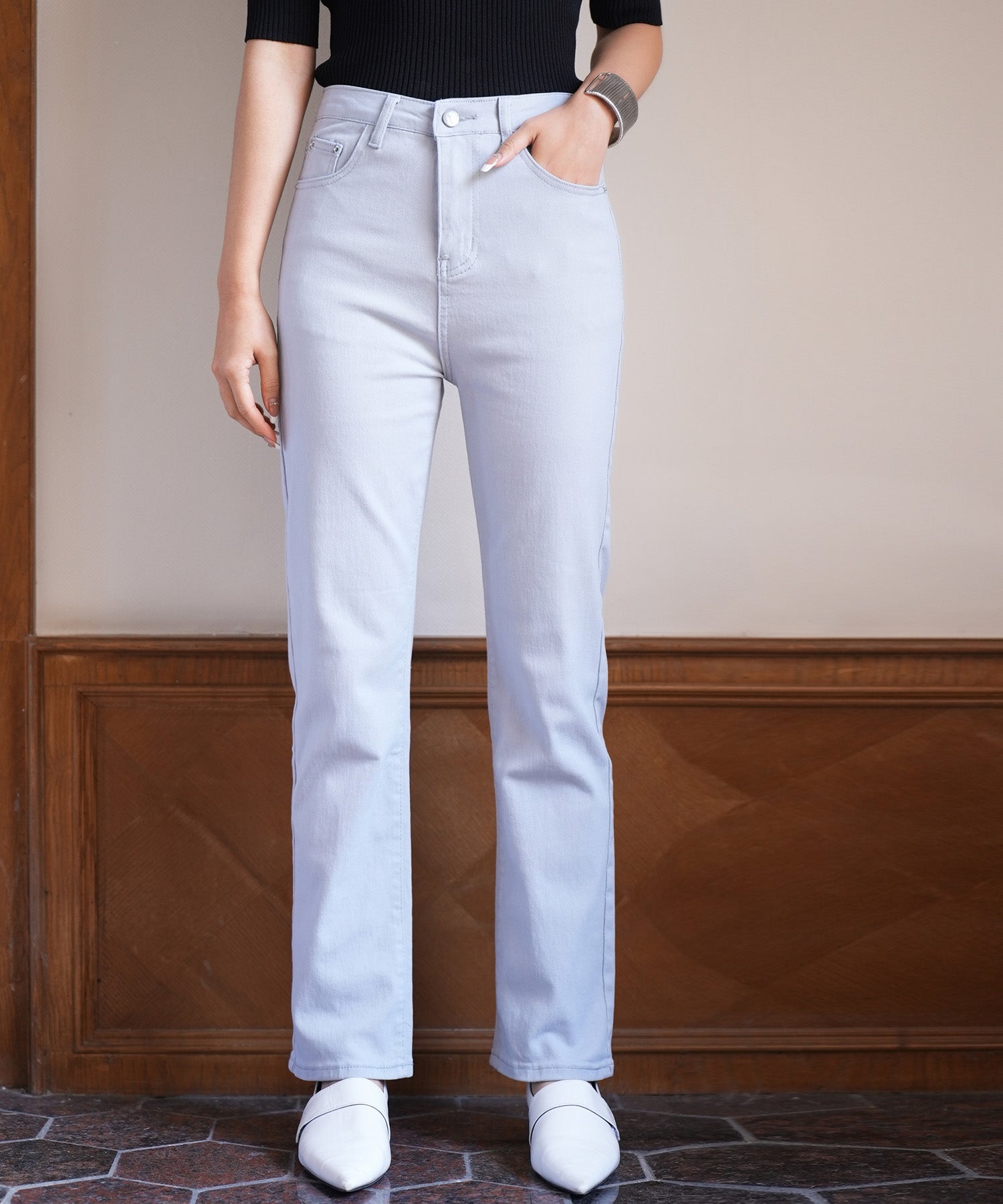ハイウエストストレートデニムパンツsdpald11 ライトブルー